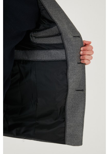 Slim Fit Apaş Yaka Astarlı Kaşe Kaban Erkek Kaban 584K1217