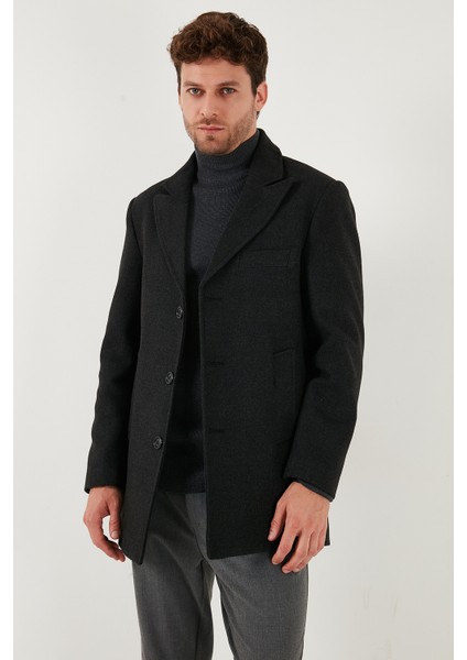 Slim Fit Apaş Yaka Astarlı Kaşe Kaban Erkek Kaban 584K1217