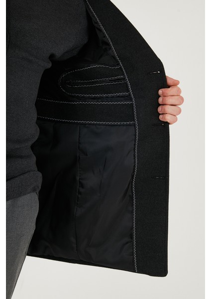 Slim Fit Apaş Yaka Astarlı Kaşe Kaban Erkek Kaban 584K1217