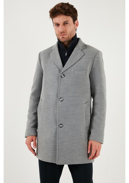 Slim Fit Tek Yırtmaçlı Düğmeli Mono Yaka Kaşe Kaban Erkek Kaban 5840098 fırsatları