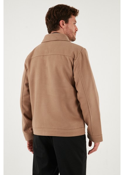 Slim Fit Ceket Yaka Astarlı Kaşe Kaban Erkek Kaban 58400347