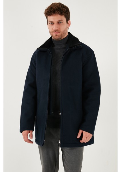 Slim Fit Çıkarılabilir Tüylü Yaka Detaylı Astarlı Kaşe Kaban Erkek Kaban 58400217 modelleri