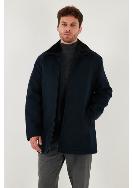 Slim Fit Çıkarılabilir Tüylü Yaka Detaylı Astarlı Kaşe Kaban Erkek Kaban 58400217 fırsatları