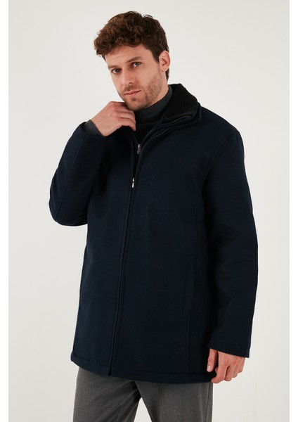 Slim Fit Çıkarılabilir Tüylü Yaka Detaylı Astarlı Kaşe Kaban Erkek Kaban 58400217