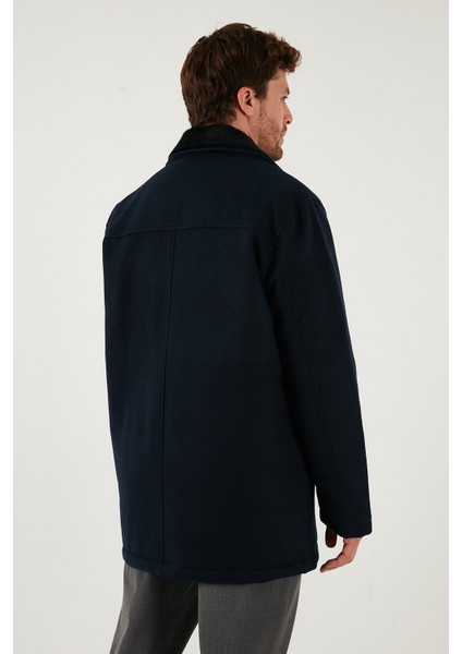 Slim Fit Çıkarılabilir Tüylü Yaka Detaylı Astarlı Kaşe Kaban Erkek Kaban 58400217