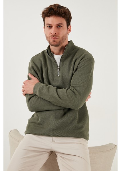 Pamuklu Relaxed Fit Yarım Fermuarlı Sıfır Yaka Örme Sweat Erkek Sweat 5901076