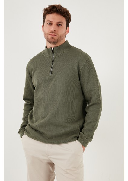 Pamuklu Relaxed Fit Yarım Fermuarlı Sıfır Yaka Örme Sweat Erkek Sweat 5901076 indirimleri