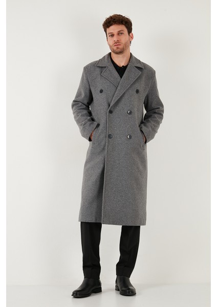 Loose Fit Kruvaze Yaka Uzun Astarlı Kaşe Kaban Erkek Kaban 681003 modelleri