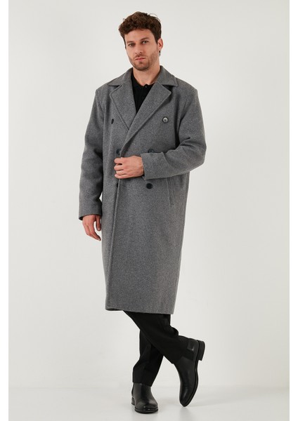 Loose Fit Kruvaze Yaka Uzun Astarlı Kaşe Kaban Erkek Kaban 681003 fırsatları
