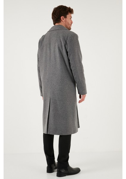Loose Fit Kruvaze Yaka Uzun Astarlı Kaşe Kaban Erkek Kaban 681003