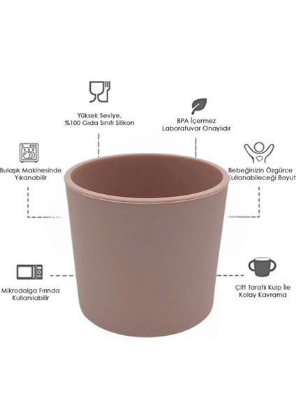 5li Silikon Bebek Beslenme Seti Bej (Bölmeli Mama Tabağı, Sızdırmaz Kase, Kaşık, Bardak, Önlük ) indirimleri