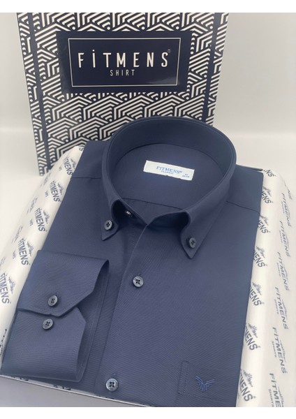 Klasik Uzun Kol Pamuklu Hediye Kutulu Kolay Ütülenebilir Erkek Gömlek FS-003897 - Lacivert