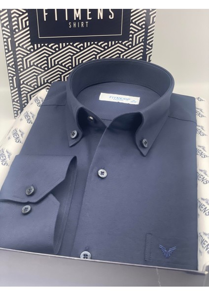 Klasik Uzun Kol Pamuklu Hediye Kutulu Kolay Ütülenebilir Erkek Gömlek FS-003897 - Lacivert modelleri