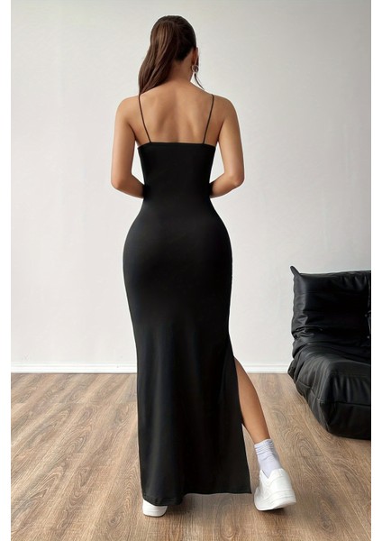 Askılı Şık Yırtmaçlı Uzun Elbise fiyatları