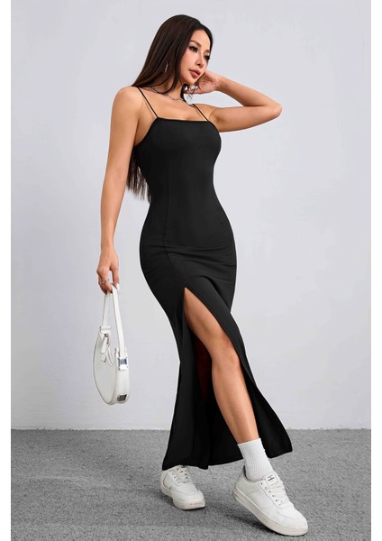 Askılı Şık Yırtmaçlı Uzun Elbise indirimleri