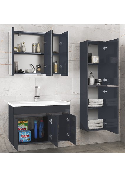 Viola3-Antrasit (100+35) 135 cm Mdf-Aynalı Seramik Lavabolu Banyo Dolabı Takımı**demonte Değil** fiyatları