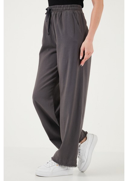 Pamuklu Relaxed Fit Yüksek Bel Geniş Paça Pantolon Bayan Pantolon 668YP5275 fırsatları