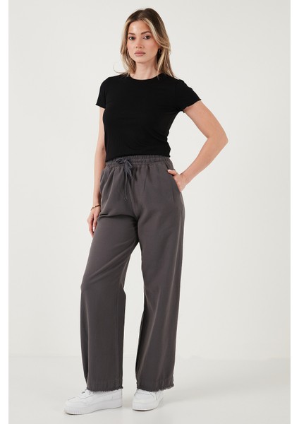 Pamuklu Relaxed Fit Yüksek Bel Geniş Paça Pantolon Bayan Pantolon 668YP5275 indirimleri