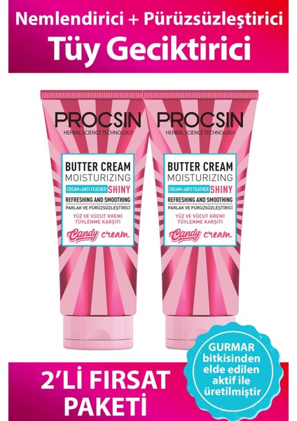 Butter Cream Gurmar Özlü Nemlendirici ve Pürüzsüzleştirici Tüy Geciktirici Katı Krem 2'li Set – Normal Ciltler İçin fiyatları
