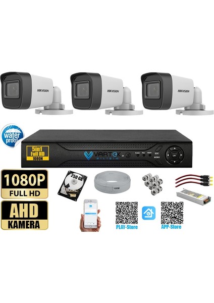 Hikvision 2 Mp 3 Kameralı Tak Çalıştır Hazır Kamera Seti