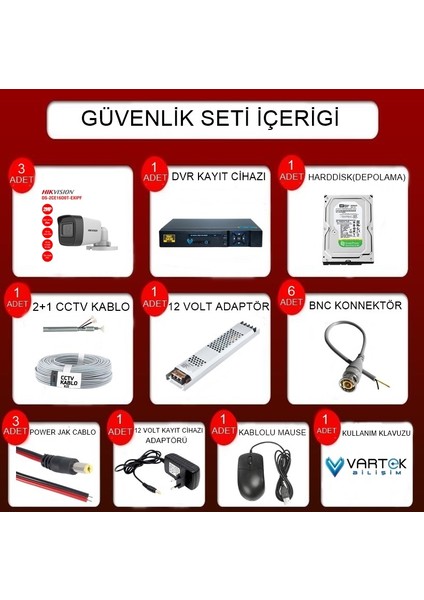 Hikvision 2 Mp 3 Kameralı Tak Çalıştır Hazır Kamera Seti fırsatları