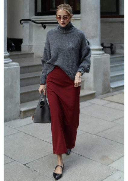 Antrasit Boğazlı Kadın Triko Kazak MG2535