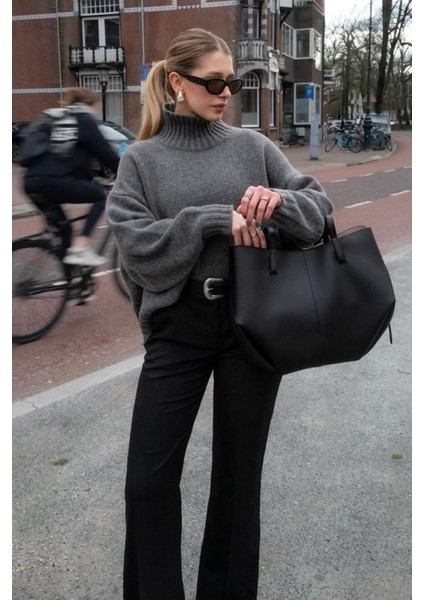 Antrasit Boğazlı Kadın Triko Kazak MG2535 fiyatları