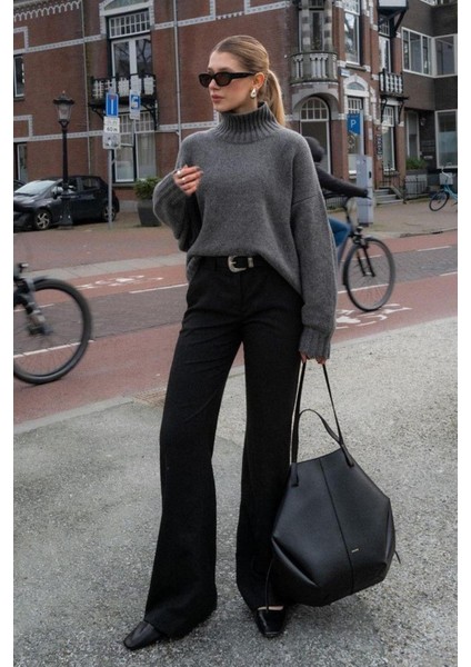 Antrasit Boğazlı Kadın Triko Kazak MG2535 modelleri