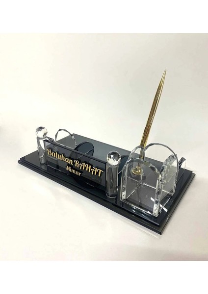 Kristal Masa Isimliği Masaüstü Kalemlik Ofis Makam Avukat Doktor Savcı Yönetici Isimliği