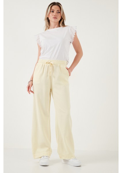 Pamuklu Relaxed Fit Yüksek Bel Geniş Paça Pantolon Bayan Pantolon 668YP5275