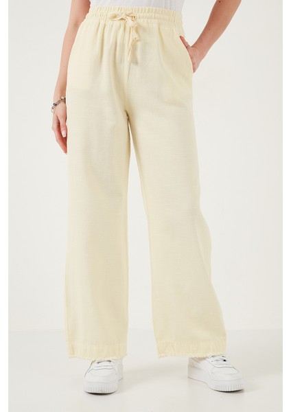 Pamuklu Relaxed Fit Yüksek Bel Geniş Paça Pantolon Bayan Pantolon 668YP5275 fiyatları