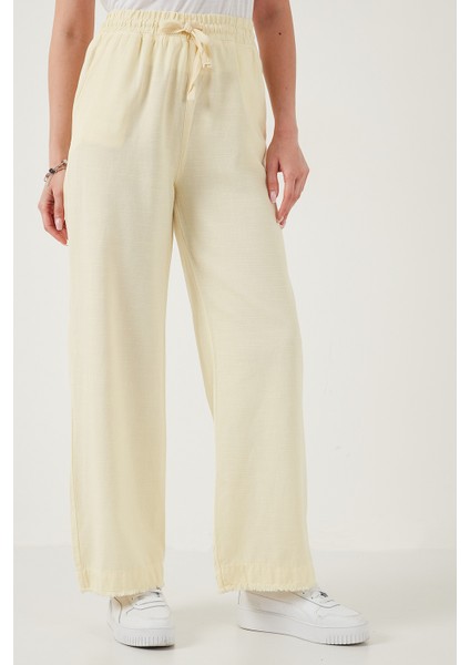 Pamuklu Relaxed Fit Yüksek Bel Geniş Paça Pantolon Bayan Pantolon 668YP5275 modelleri