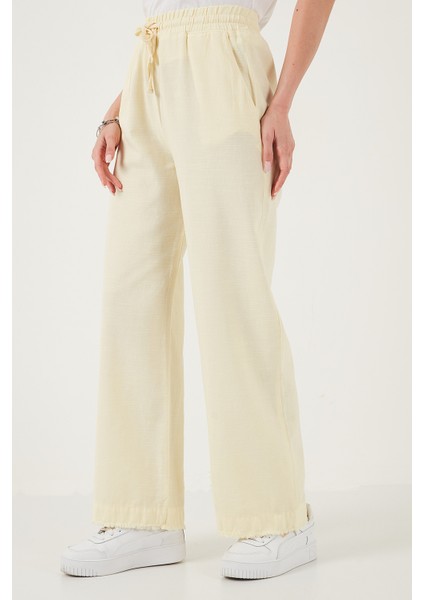 Pamuklu Relaxed Fit Yüksek Bel Geniş Paça Pantolon Bayan Pantolon 668YP5275 fırsatları