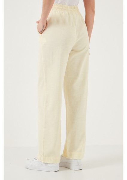 Pamuklu Relaxed Fit Yüksek Bel Geniş Paça Pantolon Bayan Pantolon 668YP5275
