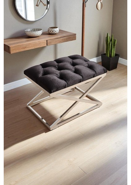 Delano x Bench Puf – 40 x 60 cm Krom Metal Ayaklı, Babyface Kumaş, 44 cm Yükseklik fiyatları