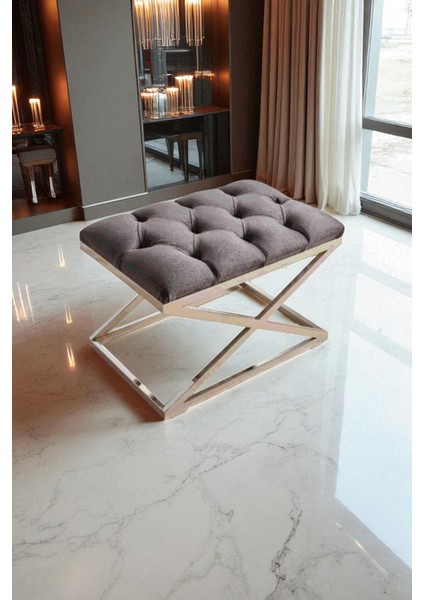 Delano x Bench Puf – 40 x 60 cm Krom Metal Ayaklı, Babyface Kumaş, 44 cm Yükseklik fırsatları