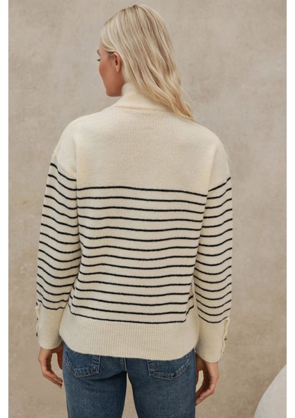 Kadın Düğmeli Yaka Örgü Kazak Bej Doğal fırsatları