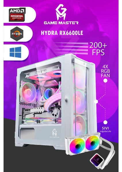 Hydra RX6600LE Ryzen 5 5600 Cpu 16GB Ram 512GB M.2 RX6600LE 8gb Sıvı Soğutuculu Gaming Pc