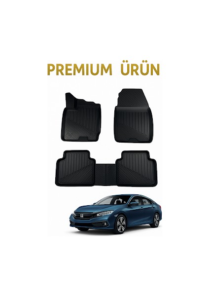 Honda Civic Hatchback Fc5 2016–2020 Uyumlu 3D Kauçuk Oto Paspas – Premium Seri modelleri