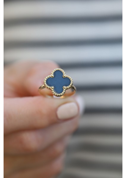 14 Ayar Altın Siyah Taş Detaylı Yonca Yüzük indirimleri