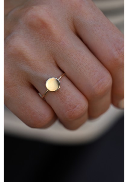 14 Ayar Altın Düz Daire Plaka Model Yüzük modelleri
