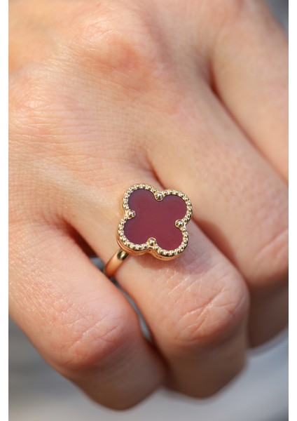 14 Ayar Altın Akik Taş Detaylı Yonca Yüzük fiyatları