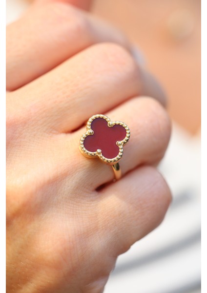 14 Ayar Altın Akik Taş Detaylı Yonca Yüzük fırsatları