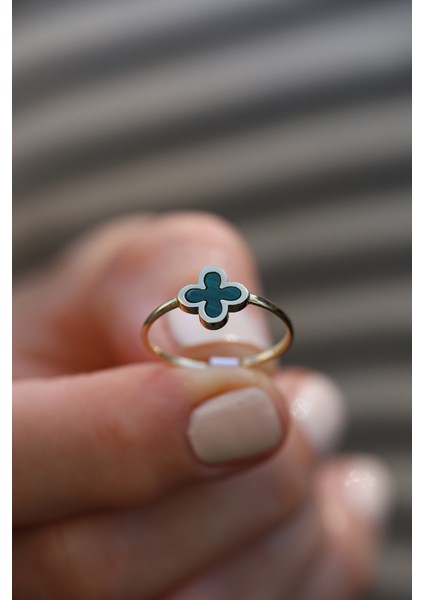 14 Ayar Altın Yeşil Geçişli Taş Detaylı Mini Yonca Yüzük indirimleri