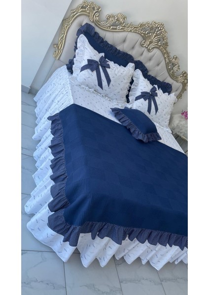 Çift Kişilik 180X200 cm Yatağa Uygun Fırfırlı Etekli Lastikli Çarşaf, Fırfırlı Yastık Kılıfı ve Fırfırlı Pike Setiiçift fiyatları