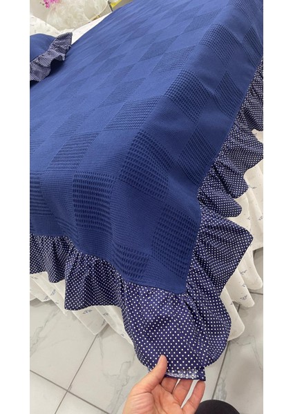 Çift Kişilik 180X200 cm Yatağa Uygun Fırfırlı Etekli Lastikli Çarşaf, Fırfırlı Yastık Kılıfı ve Fırfırlı Pike Setiiçift