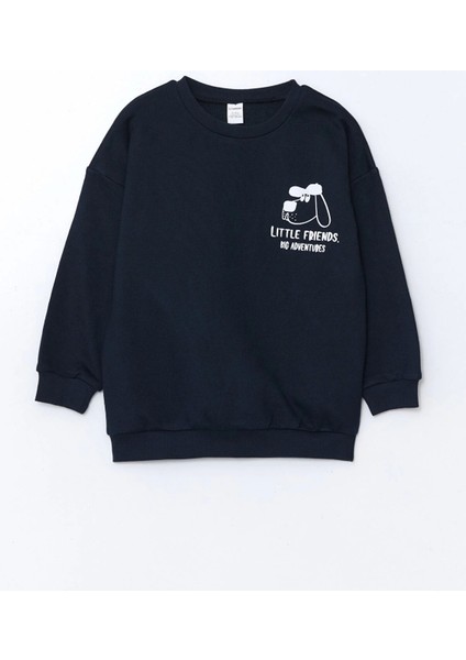 Lcw Kids Indigo Bisiklet Yaka Baskılı Kalın Erkek Çocuk Sweatshirt