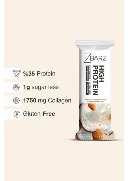 Yüksek Proteinli Bar Badem &hindistan Cevizi 35 G ( 8 Adet )