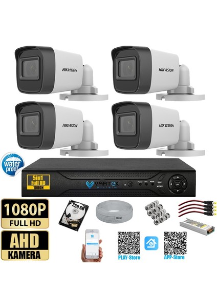 Hikvision 2 Mp 4 Kameralı Tak Çalıştır Hazır Kamera Seti