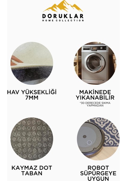 Modern Gri Çerçeve Desenli Süngerli Kaymaz Dot Taban Dijital Baskı Halı H0832 fırsatları